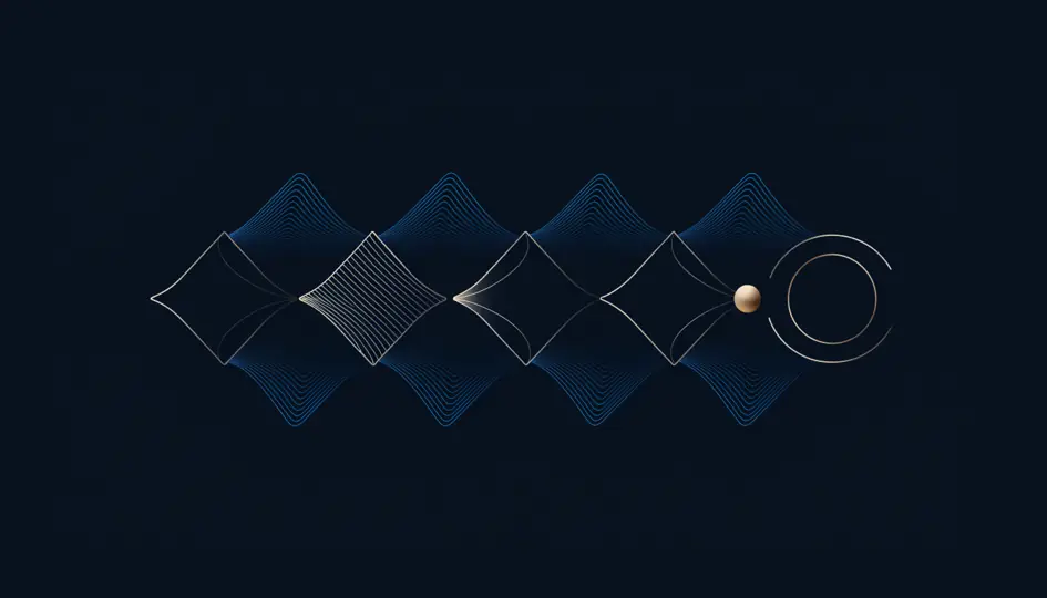 Abstract connected steps showing accountable action and a verified outcome, in North Star colors.